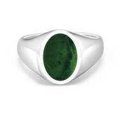Men's Sterling Silver Oval Signet Ring with Green Jade Nialaya , Gray ...