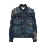 Indigo Blauwe Denim Jas met Plooien Isabel Marant , Blue , Heren