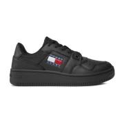 Retro Leren Lage Sneakers Tommy Jeans , Black , Dames