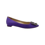 Pre-owned Leather flats Manolo Blahnik Pre-owned , Purple , Dames