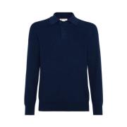 Navy Blue Geribbelde Polo Sweater Brunello Cucinelli , Blue , Heren