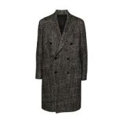 Herringbone Double-Breasted Coat Tagliatore , Gray , Heren