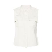 Satijnen Mouwloze Shirt met Details Calvin Klein , Beige , Dames