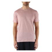 Linnen T-shirt met logopatch Distretto12 , Pink , Heren