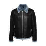 Leren Shearling Jas Tagliatore , Black , Heren