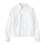 Western Denim Blouse Wit Closed , White , Dames