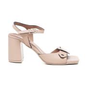 Nude Leren Sandalen met Vierkante Neus Carmens , Pink , Dames