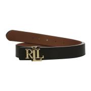 Omkeerbare Bruin & Zwart Riem met Gouden Logo Ralph Lauren , Black , D...
