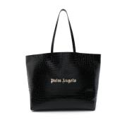 Zwarte en Gouden Logo Winkel Tas Palm Angels , Black , Dames