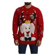 Rode Kerst Crew Neck Cashmere Sweater Dolce & Gabbana , Red , Heren