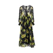 Bloemenprint Lange Jurk V-Hals Ermanno Scervino , Multicolor , Dames