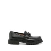 Zwarte Leren Platte Schoenen Gancini Salvatore Ferragamo , Black , Her...