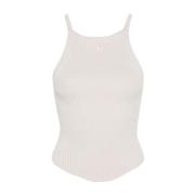 Ribgebreide Top met Vierkante Hals Courrèges , Beige , Dames