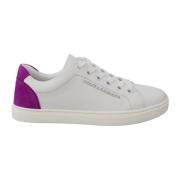 Witte Leren Sneakers met Paarse Details Dolce & Gabbana , White , Dame...