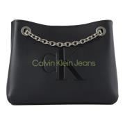 Schoudertas van imitatieleer met reliëflogo Calvin Klein Jeans , Black...