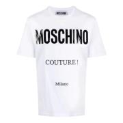 Wit Logo Ingelegd T-shirt Moschino , White , Heren