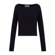 Vierkante hals lange mouw top Cortana , Black , Dames