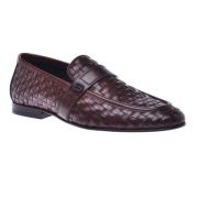 Loafer in dark brown woven leather Baldinini , Brown , Heren