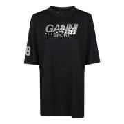 Actieve Mesh Laagjes T-shirt Ganni , Black , Dames