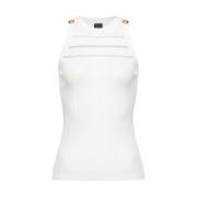 Mouwloze Ribtop met Transparant Detail Pinko , White , Dames