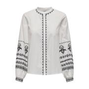 Contrast Shirt Lange Mouw Only , White , Dames