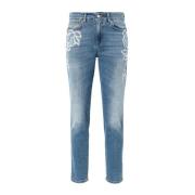 Blauwe Denim Jeans met Bloemenborduursel Ermanno Scervino , Blue , Dam...