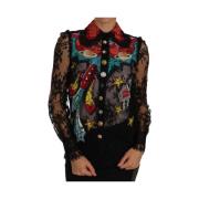 Zwart Kant Kristal Space Blouse Dolce & Gabbana , Multicolor , Dames