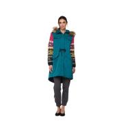 Geborduurde Multicolor Parka met Nep Bont Capuchon Twinset , Blue , Da...