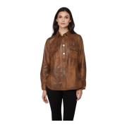 Bruine Shirt Stijl Jas met Knopen Twinset , Brown , Dames