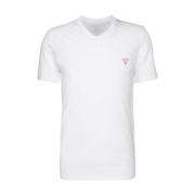 Basis 100% katoenen T-shirt - Wit, Slim Fit, V-hals Guess , White , He...