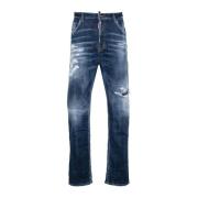Indigo Ripped Gewassen Straight-Leg Jeans Dsquared2 , Blue , Heren