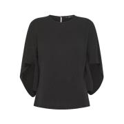 Zwarte Crepe Blouse met Asymmetrische Mouwen Seventy , Black , Dames