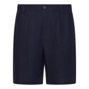 Blauwe Linnen Herringbone Easy Pant Shorts Sease , Blue , Heren