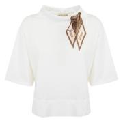 Witte katoenen T-shirt met jacquard sjaal Herno , White , Dames