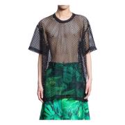 Zwart Mesh Runway Stijl Korte Mouw Comme des Garçons , Black , Heren