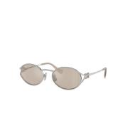 Ovale Metalen Frame Zonnebril Zilver Grijs Miu Miu , Gray , Dames