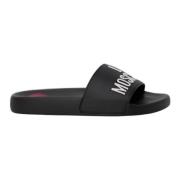 Zwarte bedrukte PVC-slippers met rubberen zool Love Moschino , Black ,...