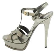 Pre-owned Leather sandals Yves Saint Laurent Vintage , Gray , Dames