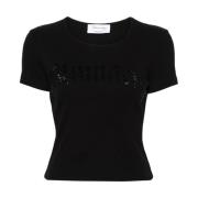 Rhinestone Embellished Crew Neck T-shirt Blumarine , Black , Dames