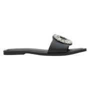 Dames Zwarte Platte Slide Sandalen met Ronde Versiering Estro , Black ...