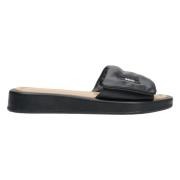 Zwarte leren slide sandalen Elegant stijl Estro , Black , Dames