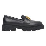 Zwarte Dames Leren Loafers met Gouden Kettingen Er00113287 Estro , Bla...