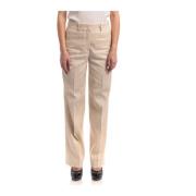 Rechte Pijp Linnen en Katoen Stretch Broek Seventy , Beige , Dames