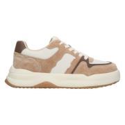 Beige & Wit Velours Leren Sneakers Estro , Multicolor , Dames