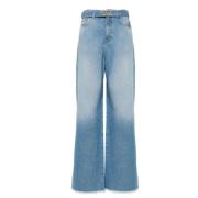 Denim Wide Leg Jeans met Frayed Detailing Twinset , Blue , Dames