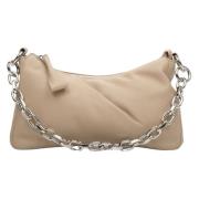 Dames Beige Ketting Schouder Baguette Tas gemaakt van Echt Leer Er0011...