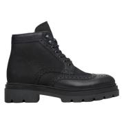 Stijlvolle Zwarte Nubuck Winter Enkellaarzen Estro , Black , Heren