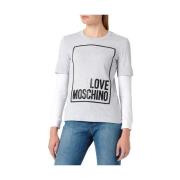 Lange mouwen katoenen T-shirt met logo Love Moschino , Gray , Dames