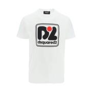 Katoenen T-shirt met Brand Print Dsquared2 , White , Heren