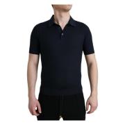 Zijden Polo T-shirt Donkerblauw Dolce & Gabbana , Blue , Heren